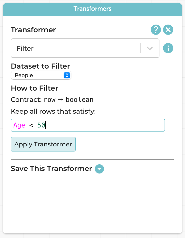 Filtering the People table for Age under 50.