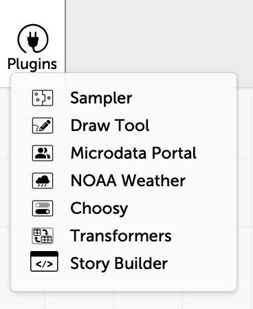 CODAP Plugins dropdown showing Transformers entry.